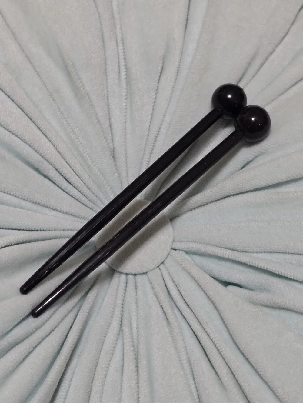 Y2k pair of glossy black ball-end hair sticks